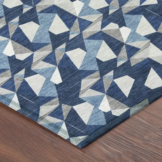 Navy Blue And Blue Geometric Washable Indoor Outdoor Area Rug Photo 4