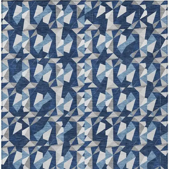 Navy Blue And Blue Geometric Washable Indoor Outdoor Area Rug Photo 3