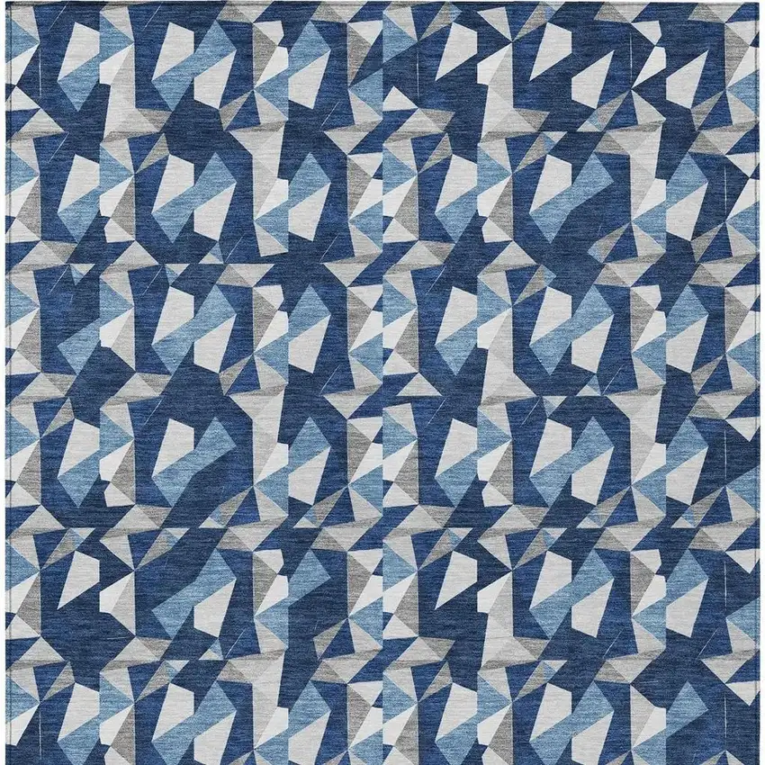 Navy Blue And Blue Geometric Washable Indoor Outdoor Area Rug Photo 3