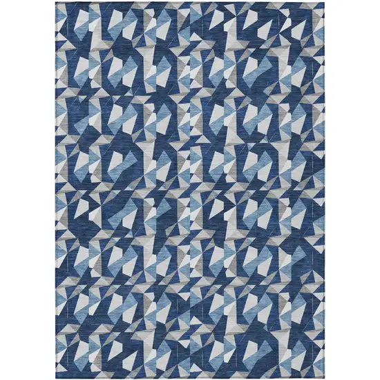 Navy Blue And Blue Geometric Washable Indoor Outdoor Area Rug Photo 1