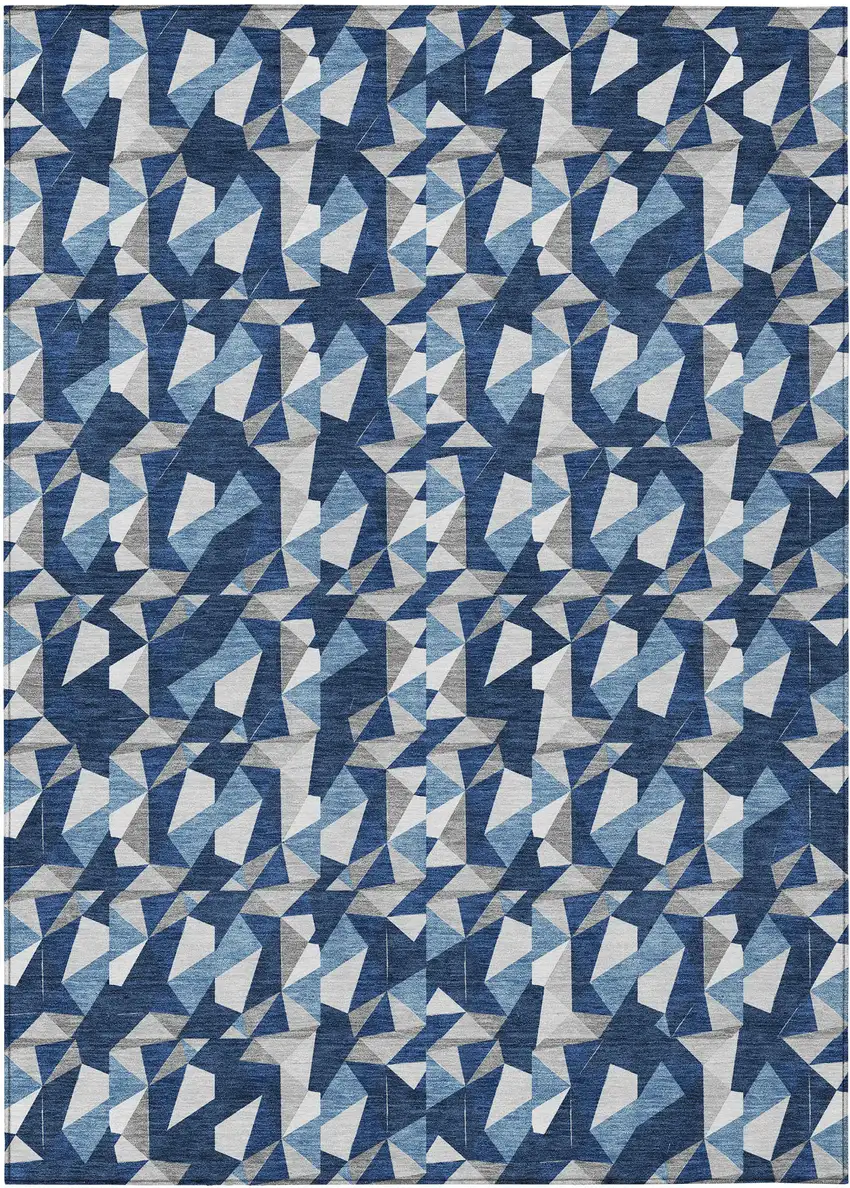 Navy Blue And Blue Geometric Washable Indoor Outdoor Area Rug Photo 1