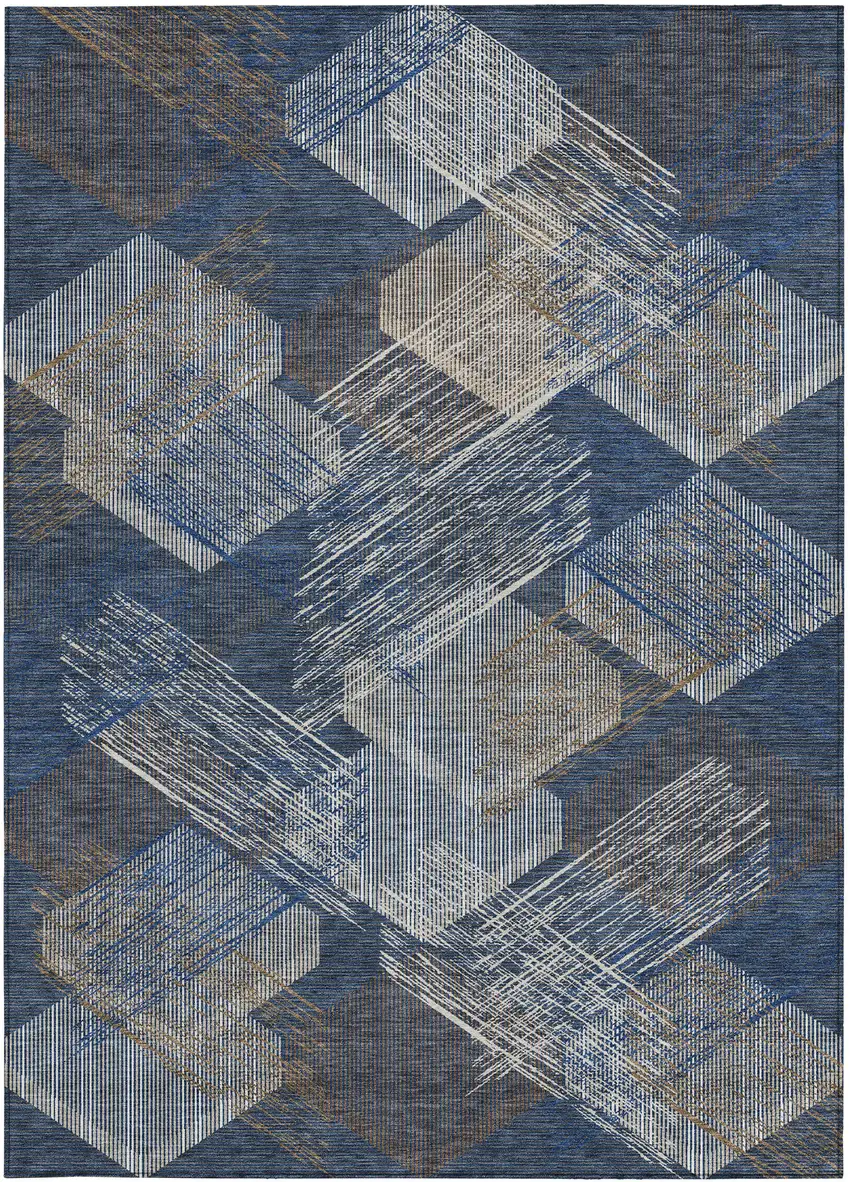 Navy Blue And Blue Geometric Washable Indoor Outdoor Area Rug Photo 3