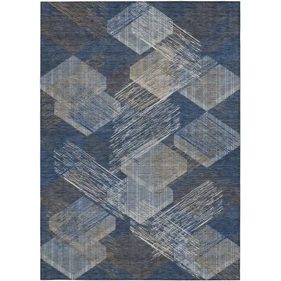 Navy Blue And Blue Geometric Washable Indoor Outdoor Area Rug Photo 3