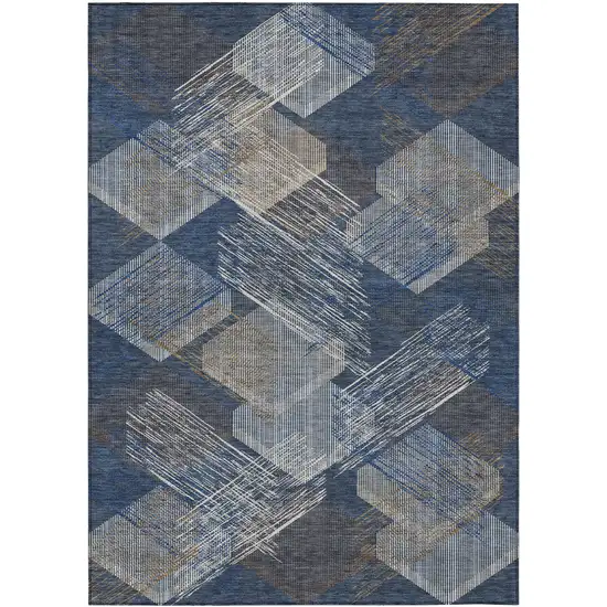 Navy Blue And Blue Geometric Washable Indoor Outdoor Area Rug Photo 1