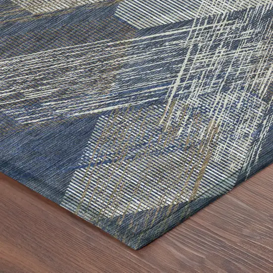 Navy Blue And Blue Geometric Washable Indoor Outdoor Area Rug Photo 4