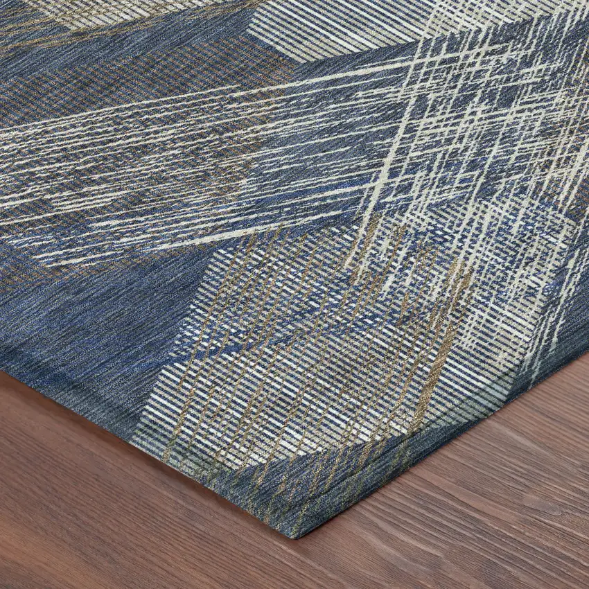 Navy Blue And Blue Geometric Washable Indoor Outdoor Area Rug Photo 4