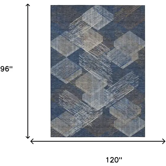 Navy Blue And Blue Geometric Washable Indoor Outdoor Area Rug Photo 6