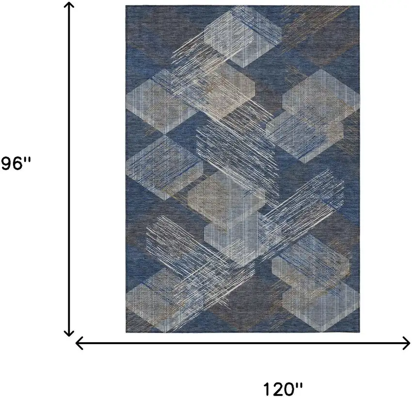 Navy Blue And Blue Geometric Washable Indoor Outdoor Area Rug Photo 6