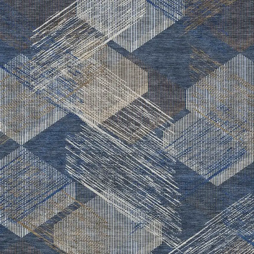 Navy Blue And Blue Geometric Washable Indoor Outdoor Area Rug Photo 2