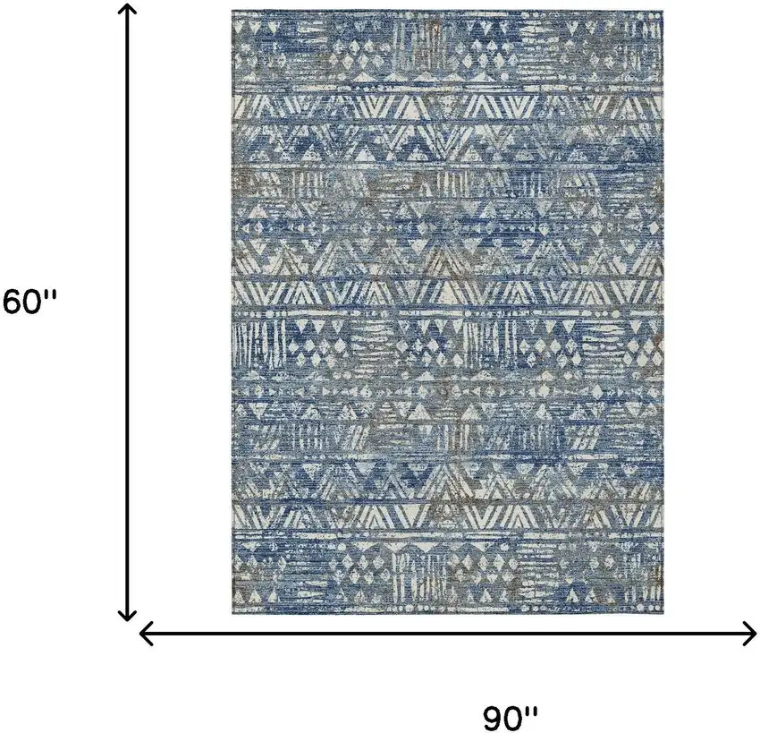 Navy Blue And Blue Geometric Washable Indoor Outdoor Area Rug Photo 6