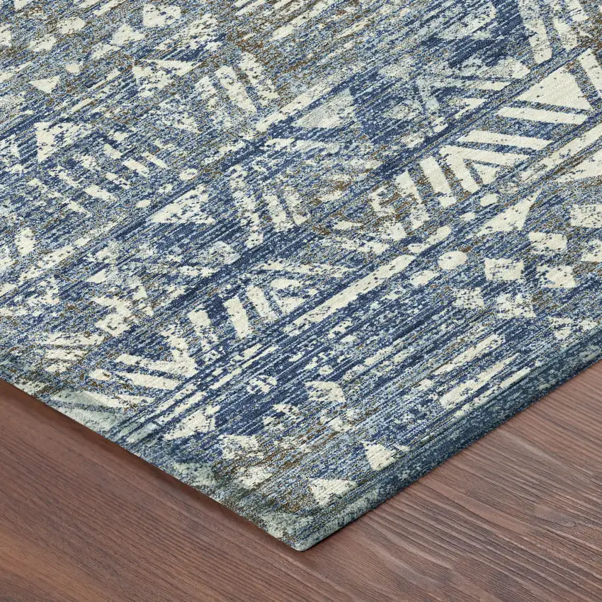 Navy Blue And Blue Geometric Washable Indoor Outdoor Area Rug Photo 4