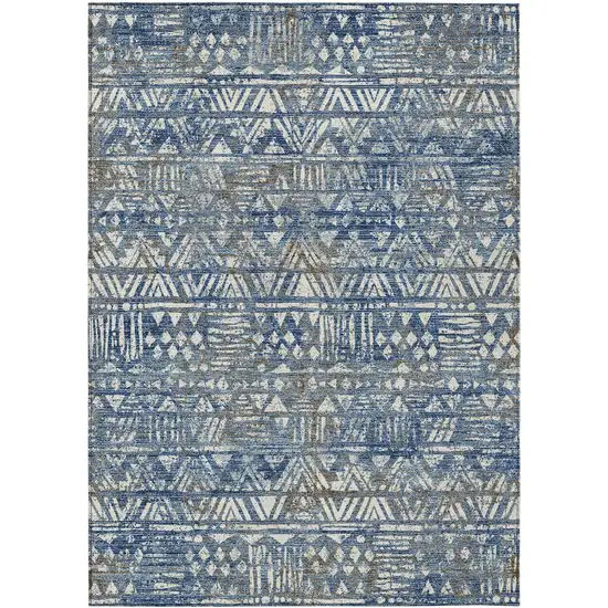 Navy Blue And Blue Geometric Washable Indoor Outdoor Area Rug Photo 1
