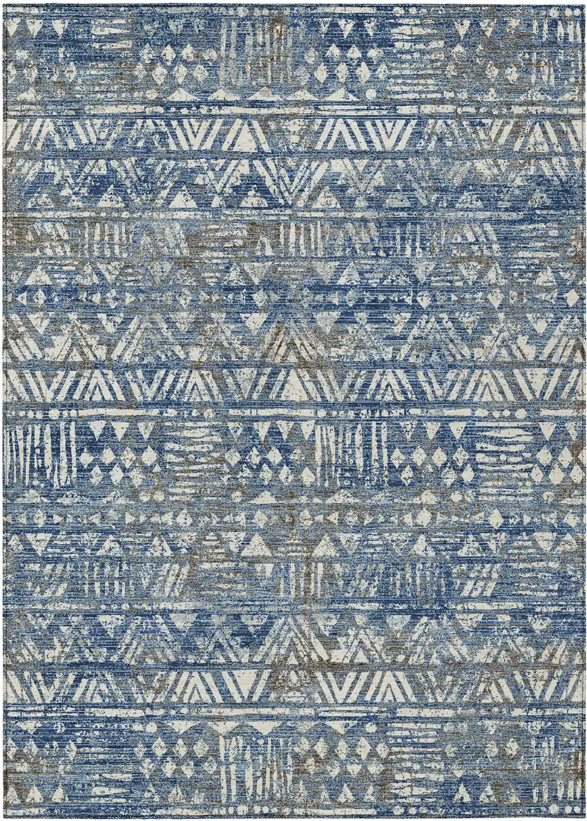 Navy Blue And Blue Geometric Washable Indoor Outdoor Area Rug Photo 1