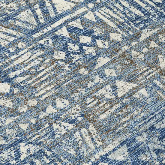 Navy Blue And Blue Geometric Washable Indoor Outdoor Area Rug Photo 5