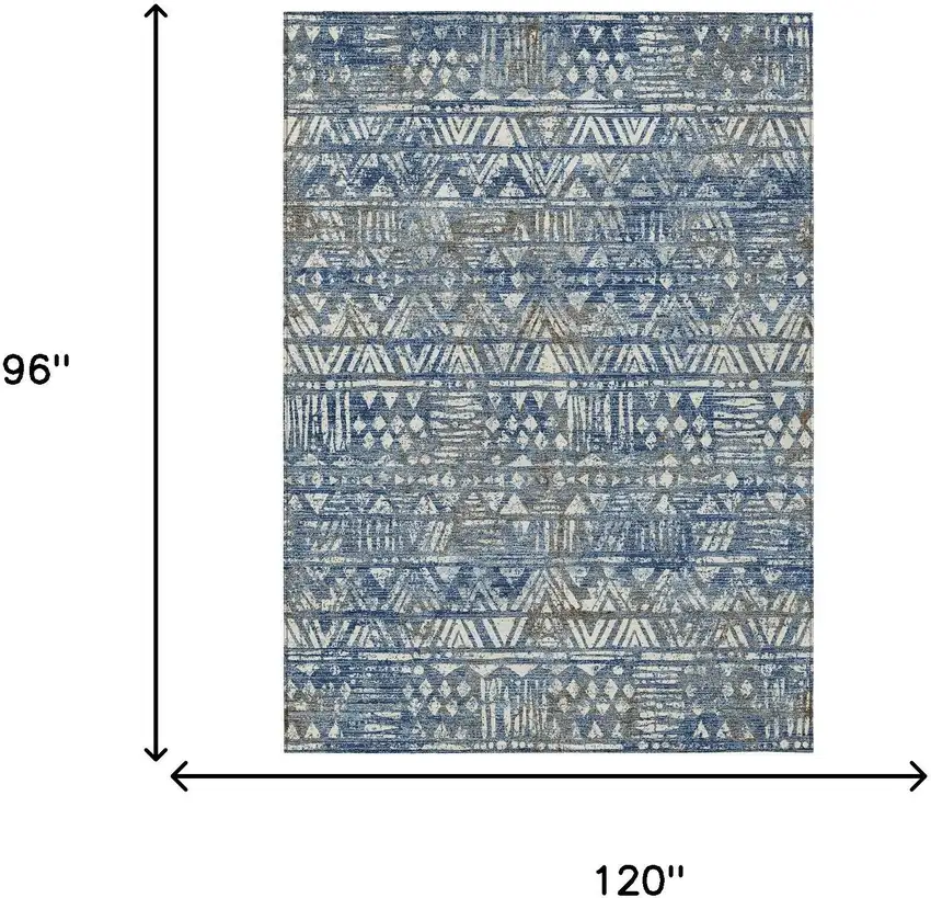 Navy Blue And Blue Geometric Washable Indoor Outdoor Area Rug Photo 6