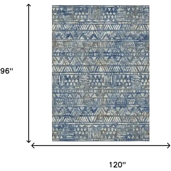 Navy Blue And Blue Geometric Washable Indoor Outdoor Area Rug Photo 6