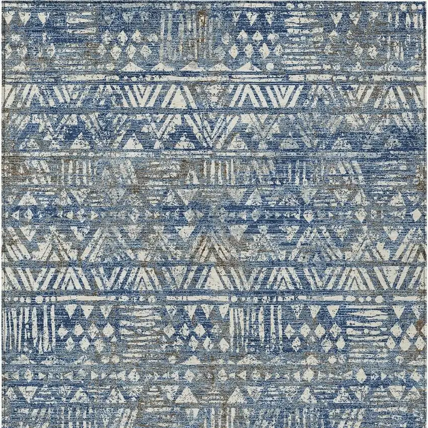 Navy Blue And Blue Geometric Washable Indoor Outdoor Area Rug Photo 3
