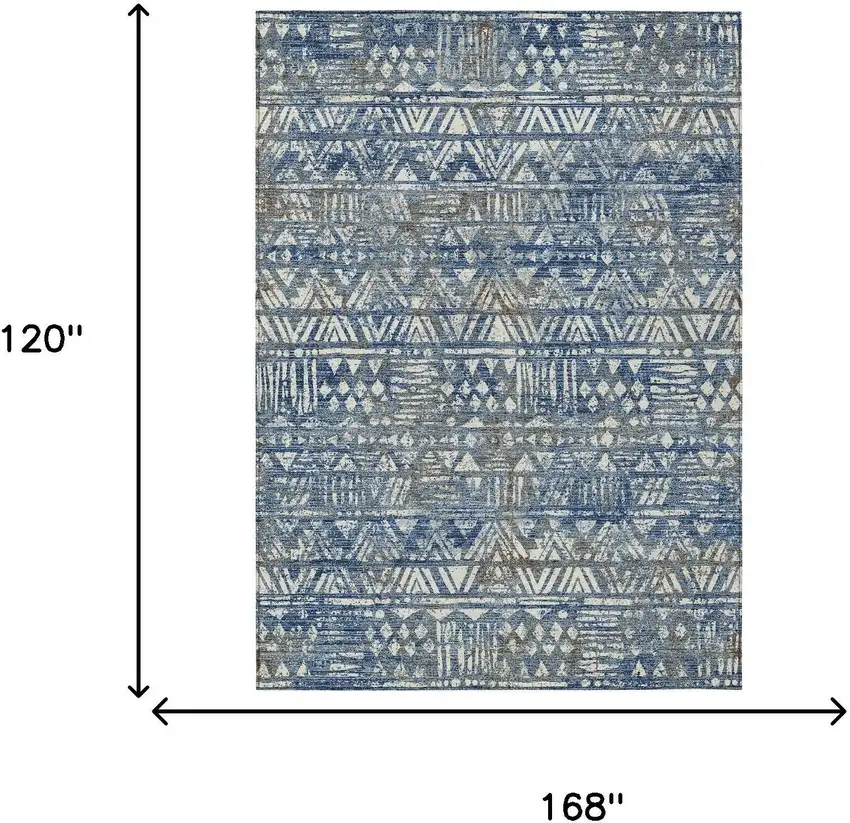 Navy Blue And Blue Geometric Washable Indoor Outdoor Area Rug Photo 6