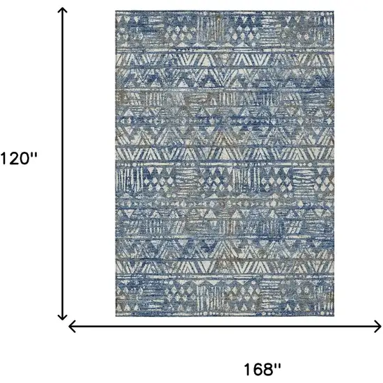 Navy Blue And Blue Geometric Washable Indoor Outdoor Area Rug Photo 6