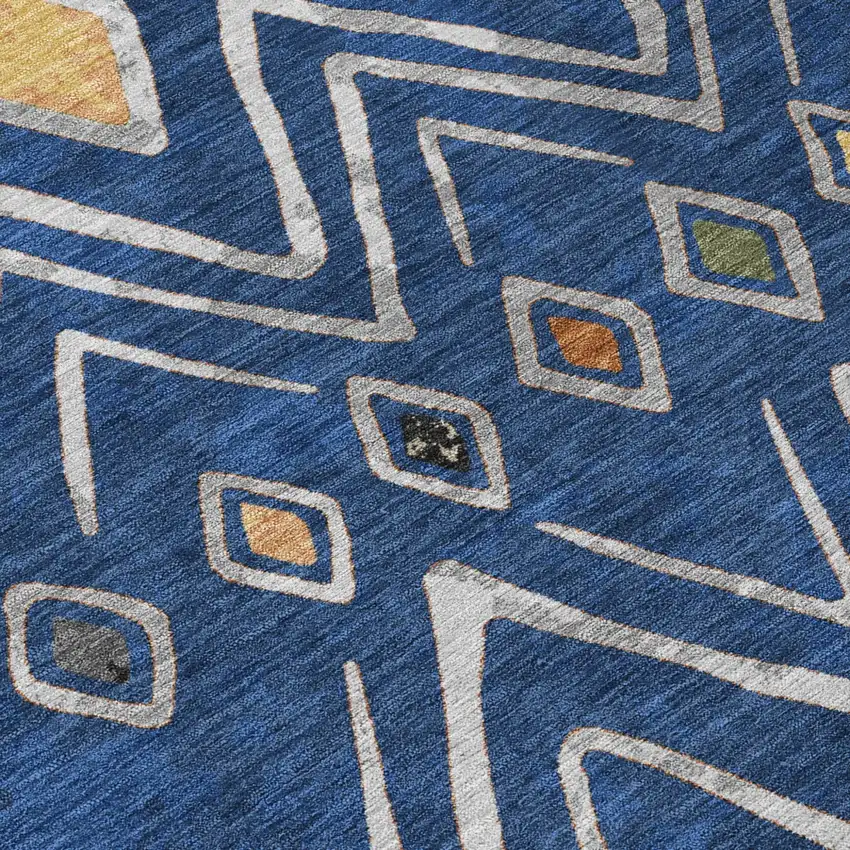 Navy Blue And Blue Geometric Washable Indoor Outdoor Area Rug Photo 6