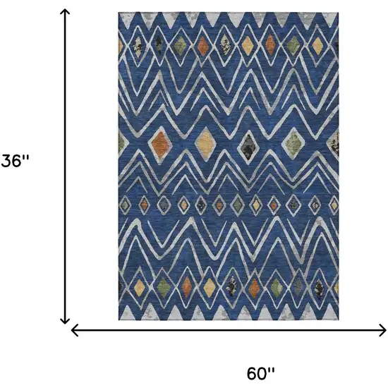 Navy Blue And Blue Geometric Washable Indoor Outdoor Area Rug Photo 7