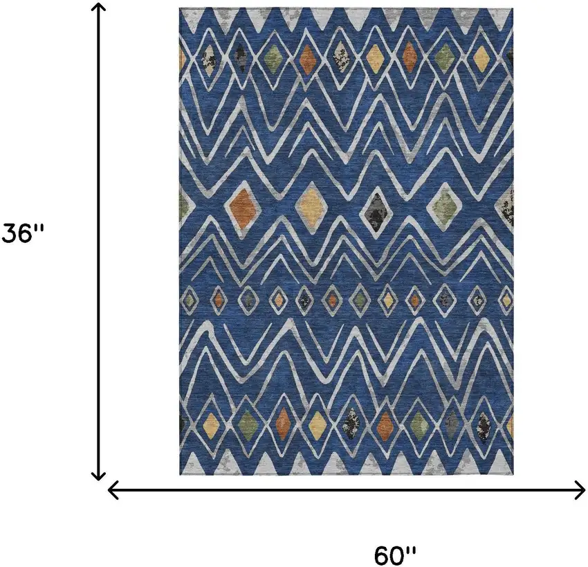 Navy Blue And Blue Geometric Washable Indoor Outdoor Area Rug Photo 7