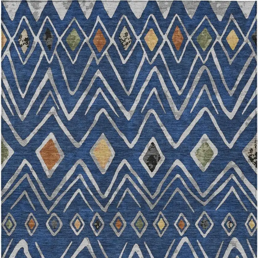 Navy Blue And Blue Geometric Washable Indoor Outdoor Area Rug Photo 4
