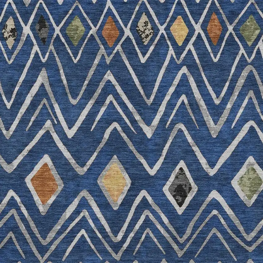 Navy Blue And Blue Geometric Washable Indoor Outdoor Area Rug Photo 3