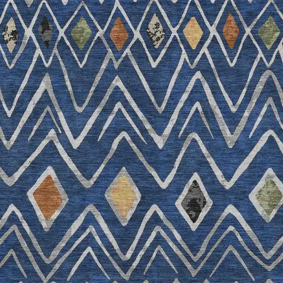 Navy Blue And Blue Geometric Washable Indoor Outdoor Area Rug Photo 3