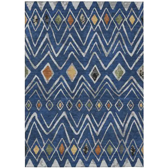 Navy Blue And Blue Geometric Washable Indoor Outdoor Area Rug Photo 2