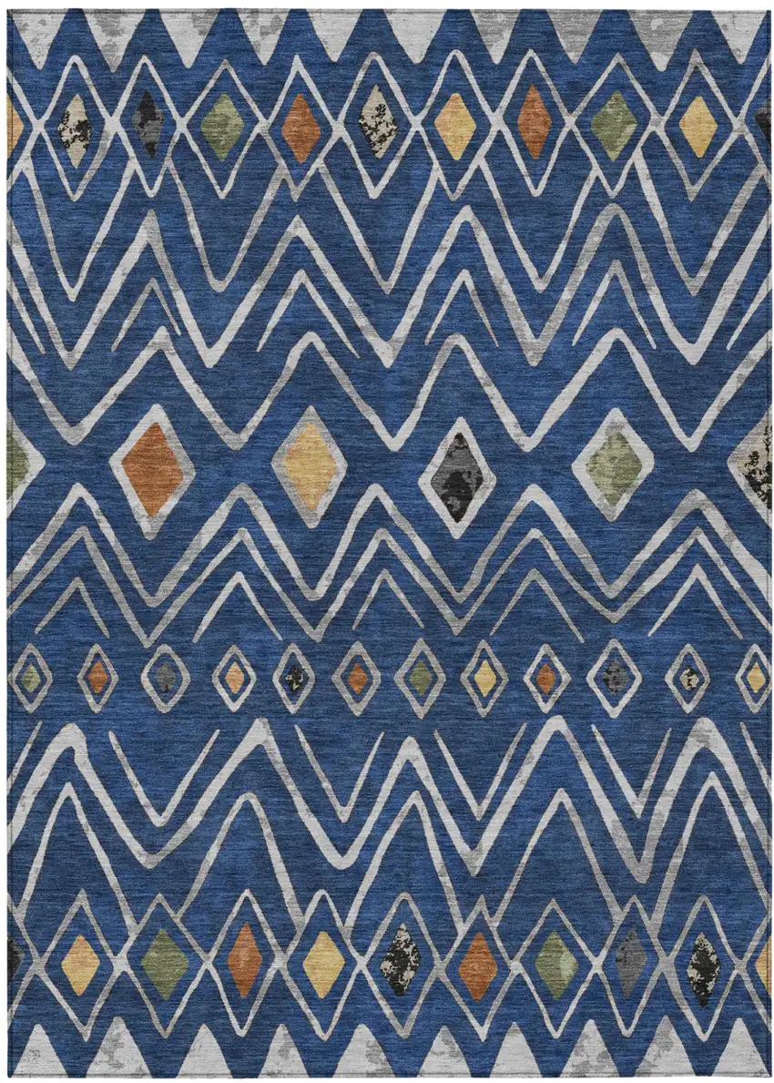 Navy Blue And Blue Geometric Washable Indoor Outdoor Area Rug Photo 2