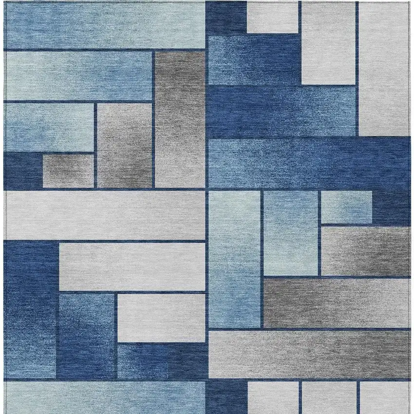 Navy Blue And Blue Geometric Washable Indoor Outdoor Area Rug Photo 4