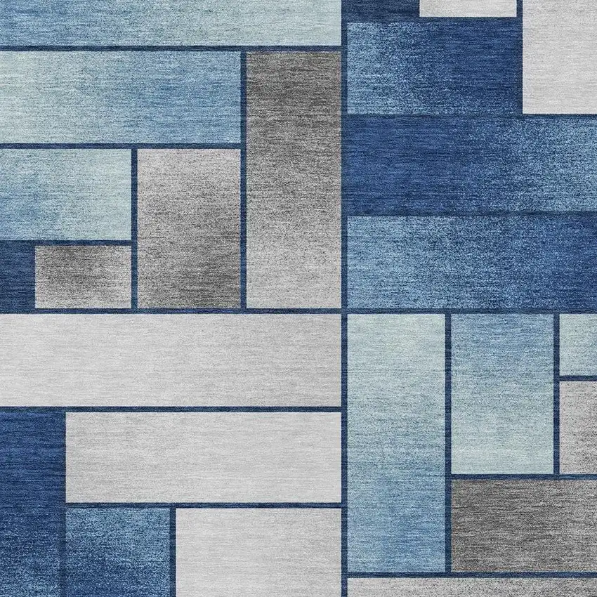 Navy Blue And Blue Geometric Washable Indoor Outdoor Area Rug Photo 3