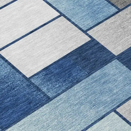 Navy Blue And Blue Geometric Washable Indoor Outdoor Area Rug Photo 6