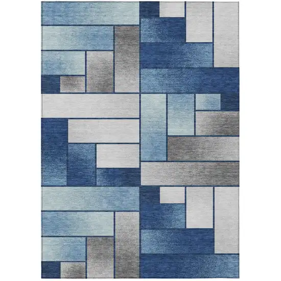 Navy Blue And Blue Geometric Washable Indoor Outdoor Area Rug Photo 2