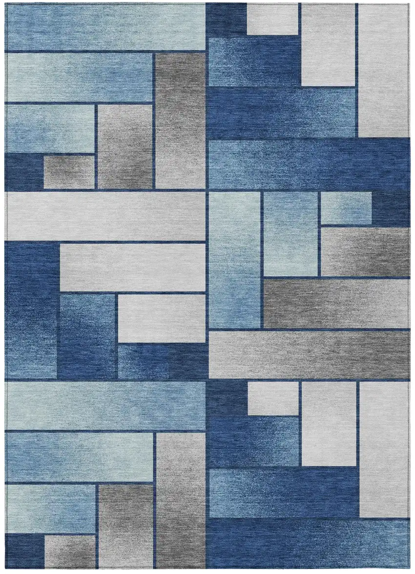 Navy Blue And Blue Geometric Washable Indoor Outdoor Area Rug Photo 2
