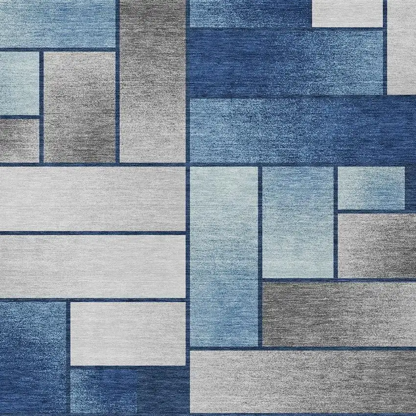 Navy Blue And Blue Geometric Washable Indoor Outdoor Area Rug Photo 3