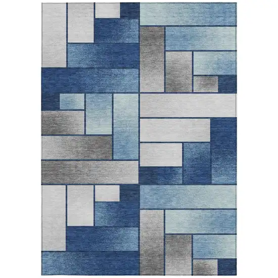 Navy Blue And Blue Geometric Washable Indoor Outdoor Area Rug Photo 4