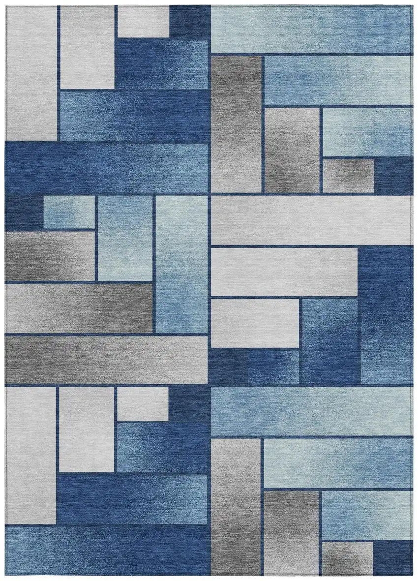 Navy Blue And Blue Geometric Washable Indoor Outdoor Area Rug Photo 4