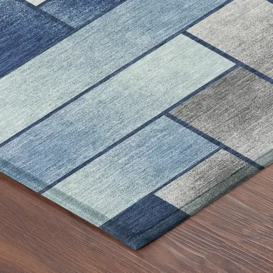 Navy Blue And Blue Geometric Washable Indoor Outdoor Area Rug Photo 5