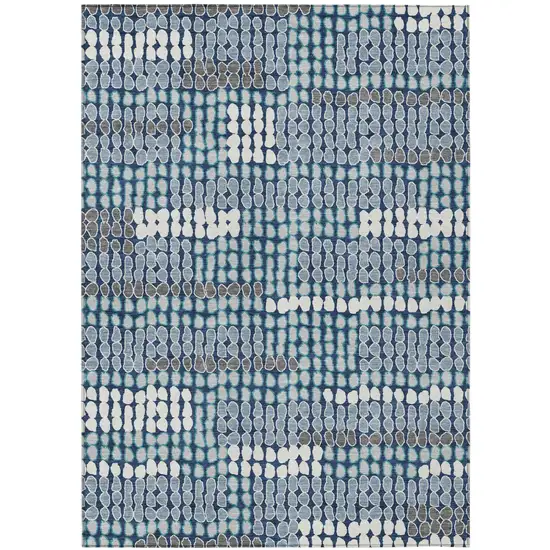 Navy Blue And Blue Geometric Washable Indoor Outdoor Area Rug Photo 2