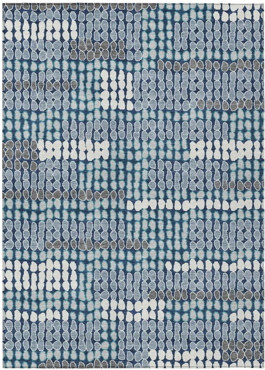 Navy Blue And Blue Geometric Washable Indoor Outdoor Area Rug Photo 2