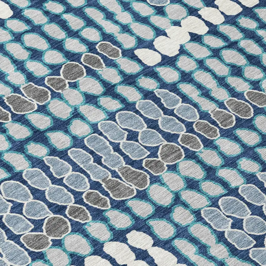 Navy Blue And Blue Geometric Washable Indoor Outdoor Area Rug Photo 4