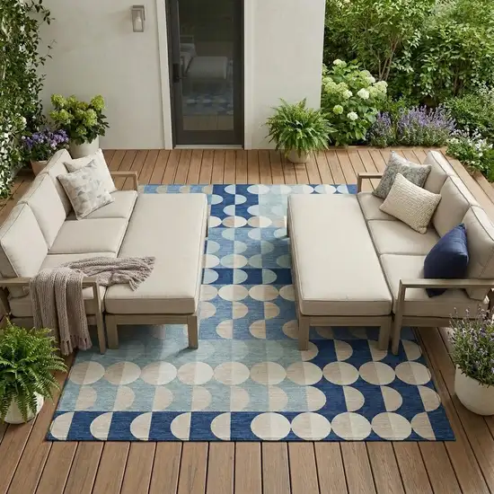 Navy Blue And Blue Geometric Washable Indoor Outdoor Area Rug Photo 1
