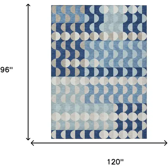 Navy Blue And Blue Geometric Washable Indoor Outdoor Area Rug Photo 5