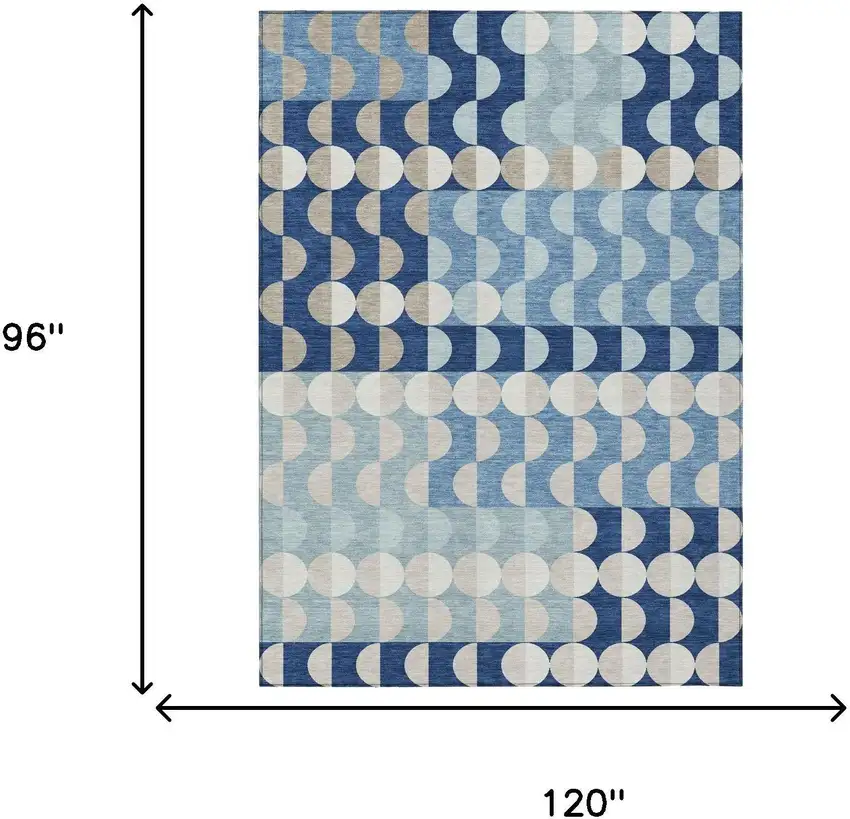 Navy Blue And Blue Geometric Washable Indoor Outdoor Area Rug Photo 5