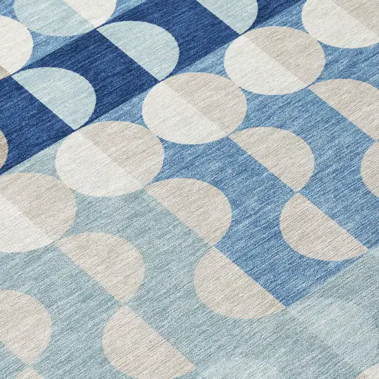 Navy Blue And Blue Geometric Washable Indoor Outdoor Area Rug Photo 4