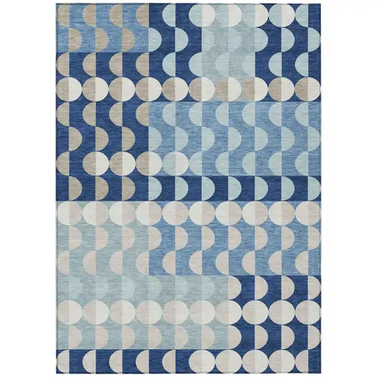 Navy Blue And Blue Geometric Washable Indoor Outdoor Area Rug Photo 2