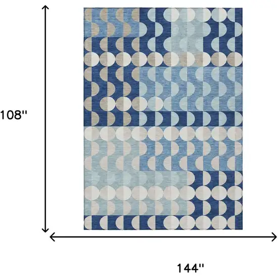 Navy Blue And Blue Geometric Washable Indoor Outdoor Area Rug Photo 5