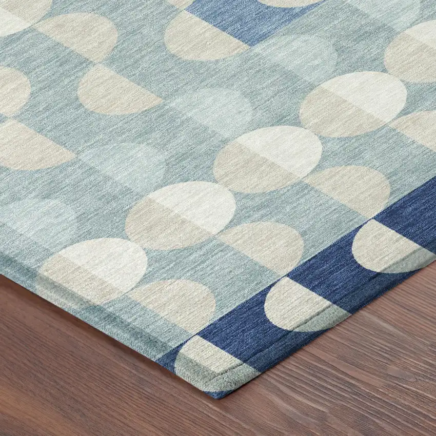 Navy Blue And Blue Geometric Washable Indoor Outdoor Area Rug Photo 3